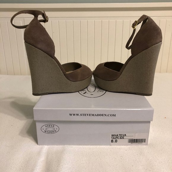 Steve Madden Taupe Suede Whateva Heels (Size 8) - Picture 3 of 5